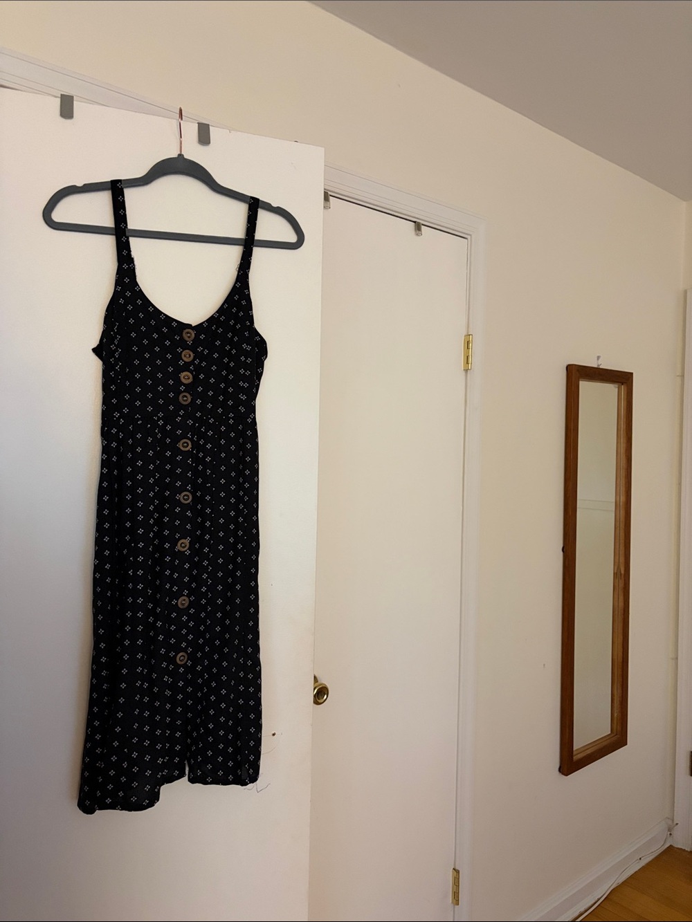 Black Printed Midi Button-Front Sundress